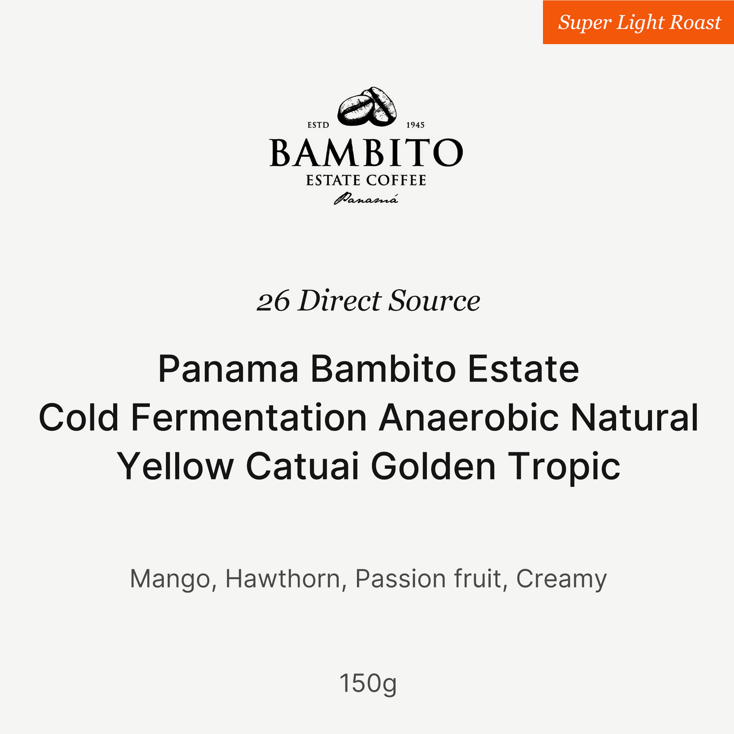 26 new season - Bambito Estate Cold Fermentation Anaerobic Natural Yellow Catuai Golden - 150g