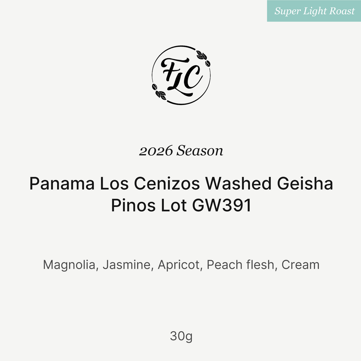 2026 - Panama Los Cenizos Washed Geisha Pinos Lot GW391 - 30g
