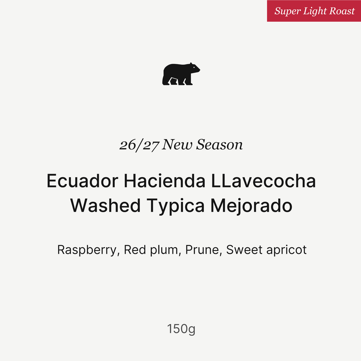 26/27 New Season - Ecuador Hacienda LLavecocha Washed Typica Mejorado - 150g